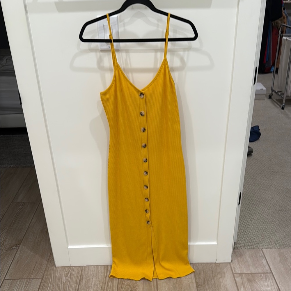 Lumiere Yellow Buttoned Slip Midi Dress